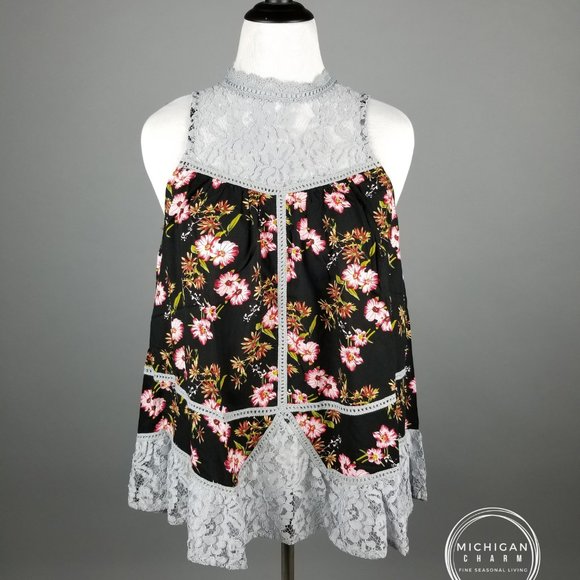 Black Floral Lace Detail Tank Top - Picture 4 of 10